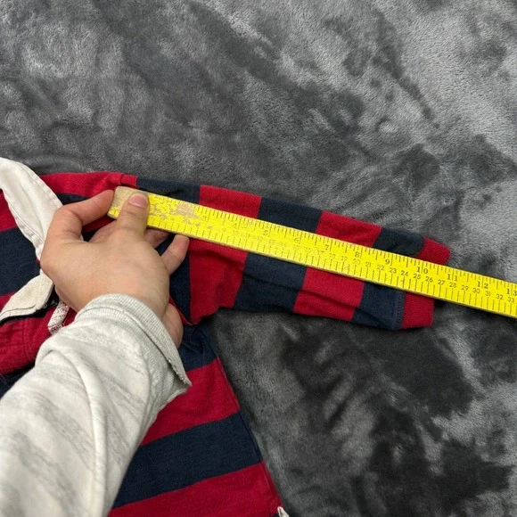 Old Navy Rugby Polo Shirt Baby 2T Red Navy Blue Striped Long Sleeve Graphic - Picture 6 of 7